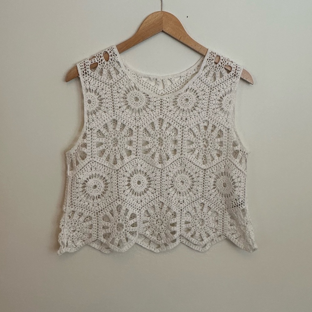 White Crochet Sleeveless Top